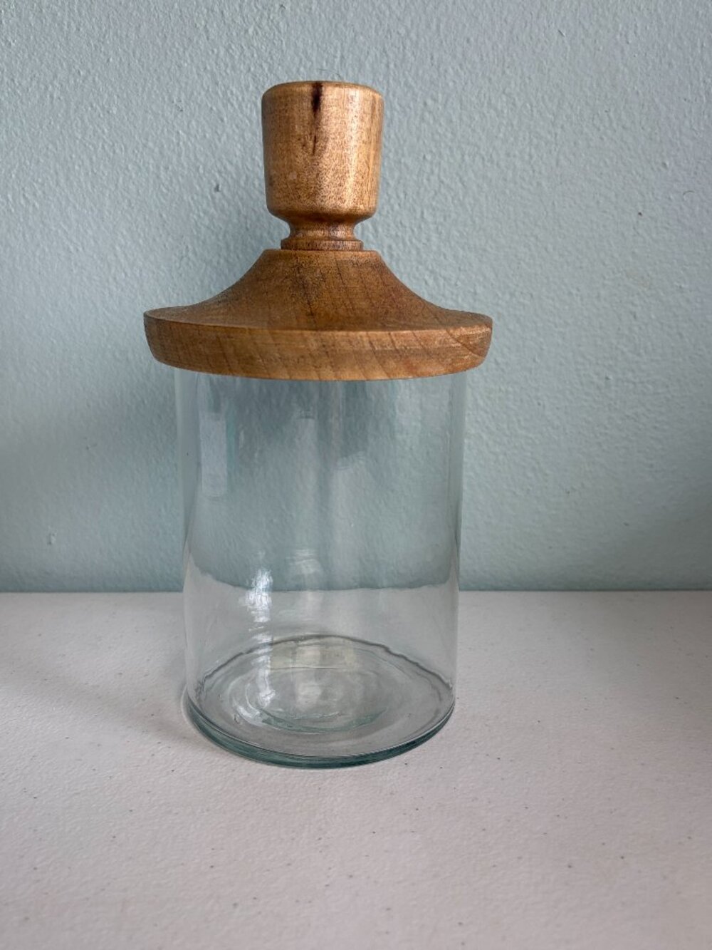 Hobby Lobby Wood Topped Cylindrical Canister Jar